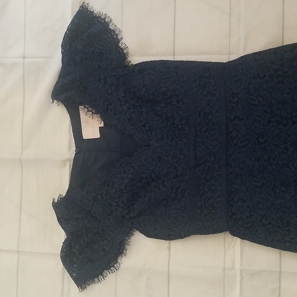 Gal Meets Glam Collection Navy Blue Lace Midi Sheath Dress - Picture 2 of 10